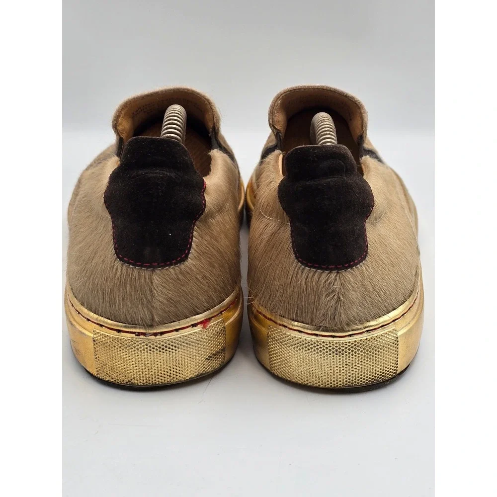 Robert Graham Rolo Slip On Mens 8.5 Tan Calf Hair Gold Good Italian Sneaker‎